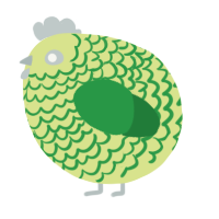 A lemon and viridian chicken with a lace pattern