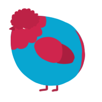 A cerulean and crimson chicken with a head pattern