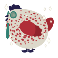A mist and crimson chicken with a speckle pattern