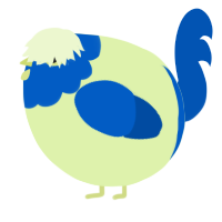 A apple and ultramarine chicken with a head pattern