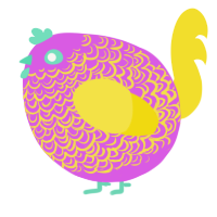 A orchid and yellow chicken with a double-lace pattern