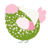 A chartreuse and rose chicken with a speckle pattern