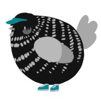 A black and mint chicken with a bar pattern