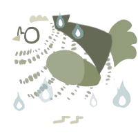 A lilac and chartreuse chicken with a bar pattern