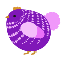 A violet and lavender chicken with a bar pattern