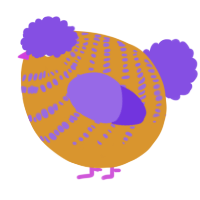 A orange and blurple chicken with a bar pattern