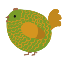 A chartreuse and ochre chicken with a lace pattern
