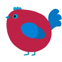 A crimson and sapphire chicken