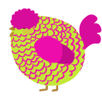 A lime and fuchsia chicken with a lace pattern
