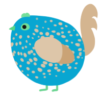 A cerulean and beige chicken with a speckle pattern