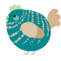A teal and beige chicken with a bar pattern