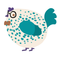 A cream and teal chicken with a speckle pattern