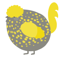 A ash and yellow chicken with a speckle pattern
