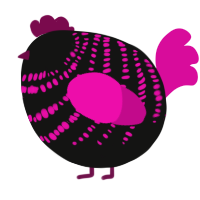 A black and fuchsia chicken with a bar pattern