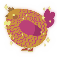 A orange and amethyst chicken with a lace pattern