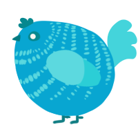 A cerulean and aqua chicken with a bar pattern