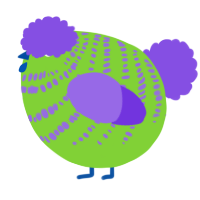 A grass and blurple chicken with a bar pattern
