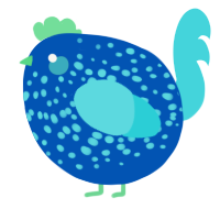 A ultramarine and aqua chicken with a speckle pattern