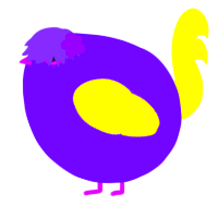 A blurple and yellow chicken
