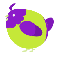 A lime and violet chicken with a head pattern