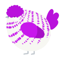 A white and amethyst chicken with a bar pattern