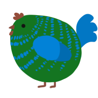 A leaf and sapphire chicken with a bar pattern