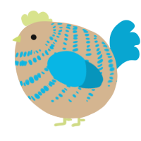 A beige and cerulean chicken with a bar pattern