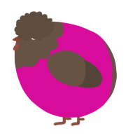 A fuchsia and bark chicken with a head pattern