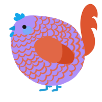 A lilac and vermilion chicken with a lace pattern