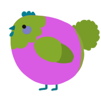 A orchid and chartreuse chicken with a head pattern