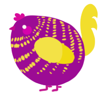 A plum and yellow chicken with a bar pattern