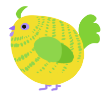 A yellow and grass chicken with a bar pattern