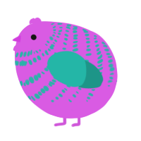 A orchid and turquoise chicken with a bar pattern