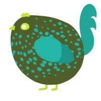 A olive and turquoise chicken with a speckle pattern