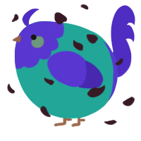 A turquoise and indigo chicken with a head pattern
