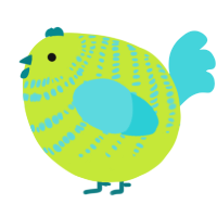 A lime and aqua chicken with a bar pattern