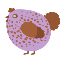 A lilac and russet chicken with a speckle pattern