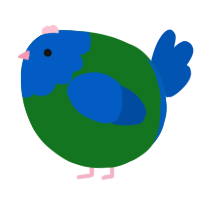 A leaf and ultramarine chicken with a head pattern