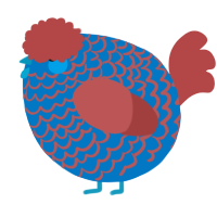 A sapphire and red chicken with a lace pattern
