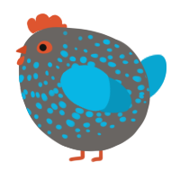 A grey and cerulean chicken with a speckle pattern