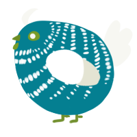 A sea and white chicken with a bar pattern