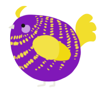 A violet and yellow chicken with a bar pattern