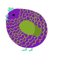 A violet and chartreuse chicken with a lace pattern