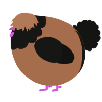 A brown and black chicken with a head pattern