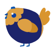 A navy and orange chicken with a head pattern