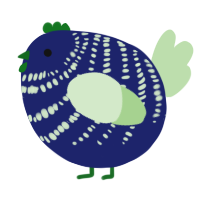 A navy and gluppy chicken with a bar pattern