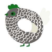A grey and white chicken with a lace pattern