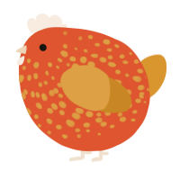 A vermilion and orange chicken with a speckle pattern