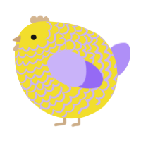 A yellow and lilac chicken with a lace pattern