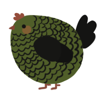 A olive and black chicken with a lace pattern